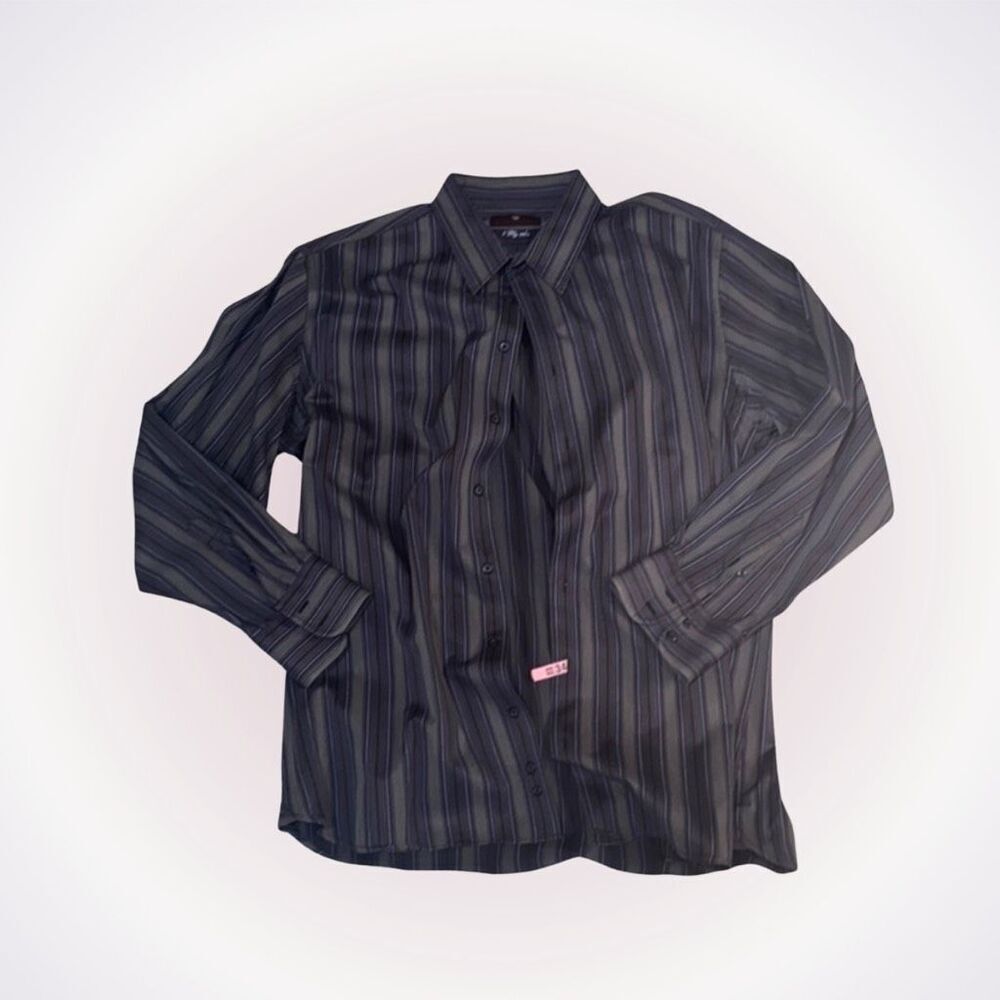 Toscano gray striped button down shirt | Sz L